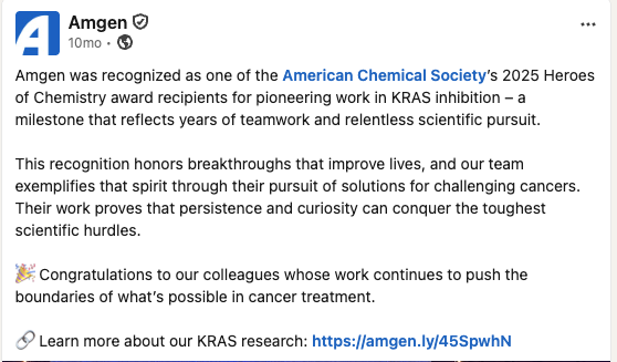 Enterprise LinkedIn post preview for ACS Heroes of Chemistry recognition.